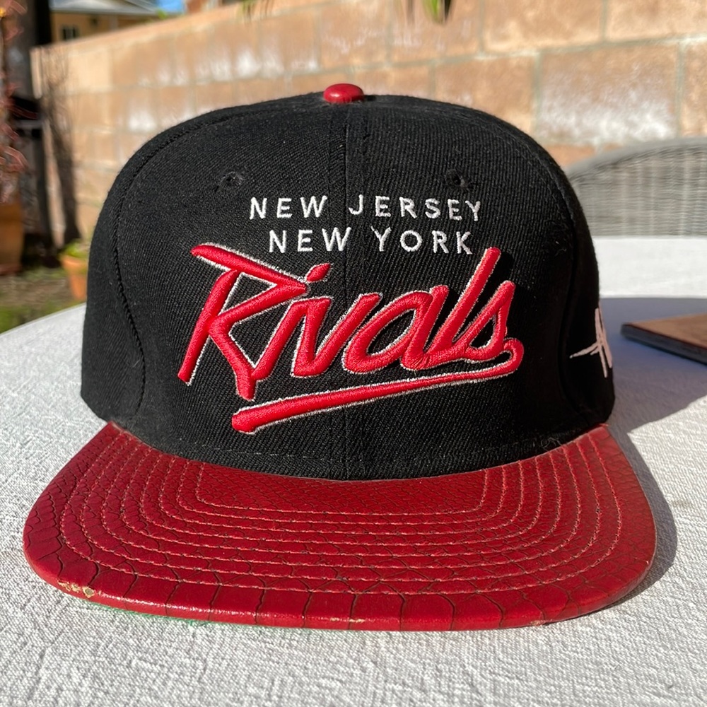 Custom New York/New Jersey Rivals Claspback Hat with Crocodile Skin Brim/Strap.